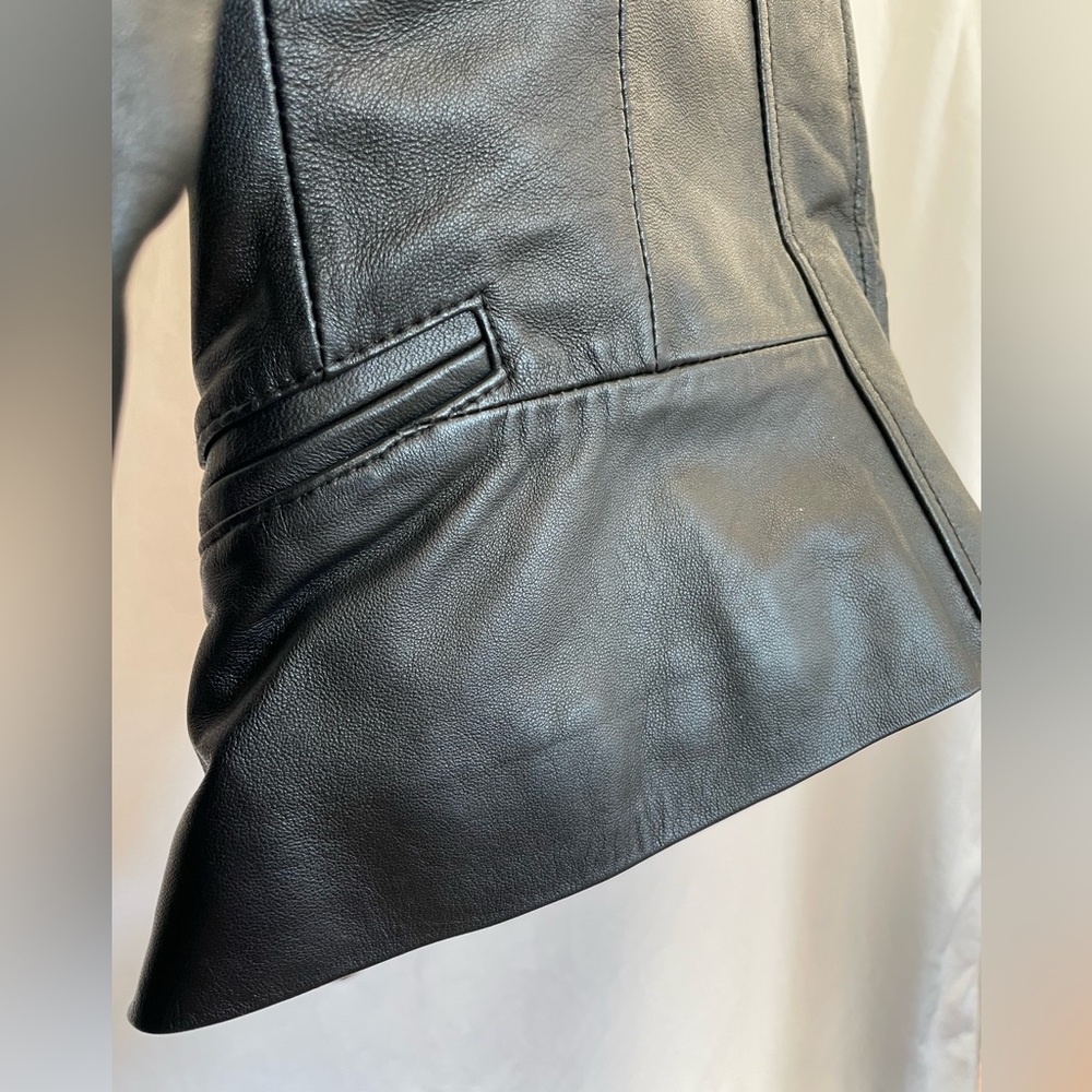 Nix Jeans Fitted waist Black lambskin leather shaped jacket Deep V Korean brand - Picture 5 of 17